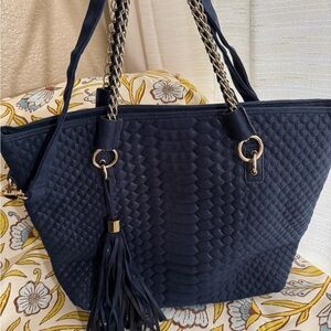Chic Quilted Navy Tote with Chain Straps